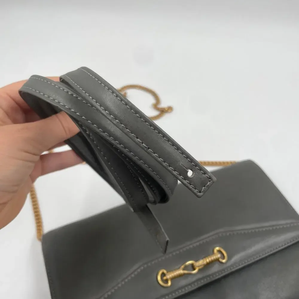 Celine Vintage Gray Leather Crossbody Bag Purse WOC Wallet on Chain Mini Clutch